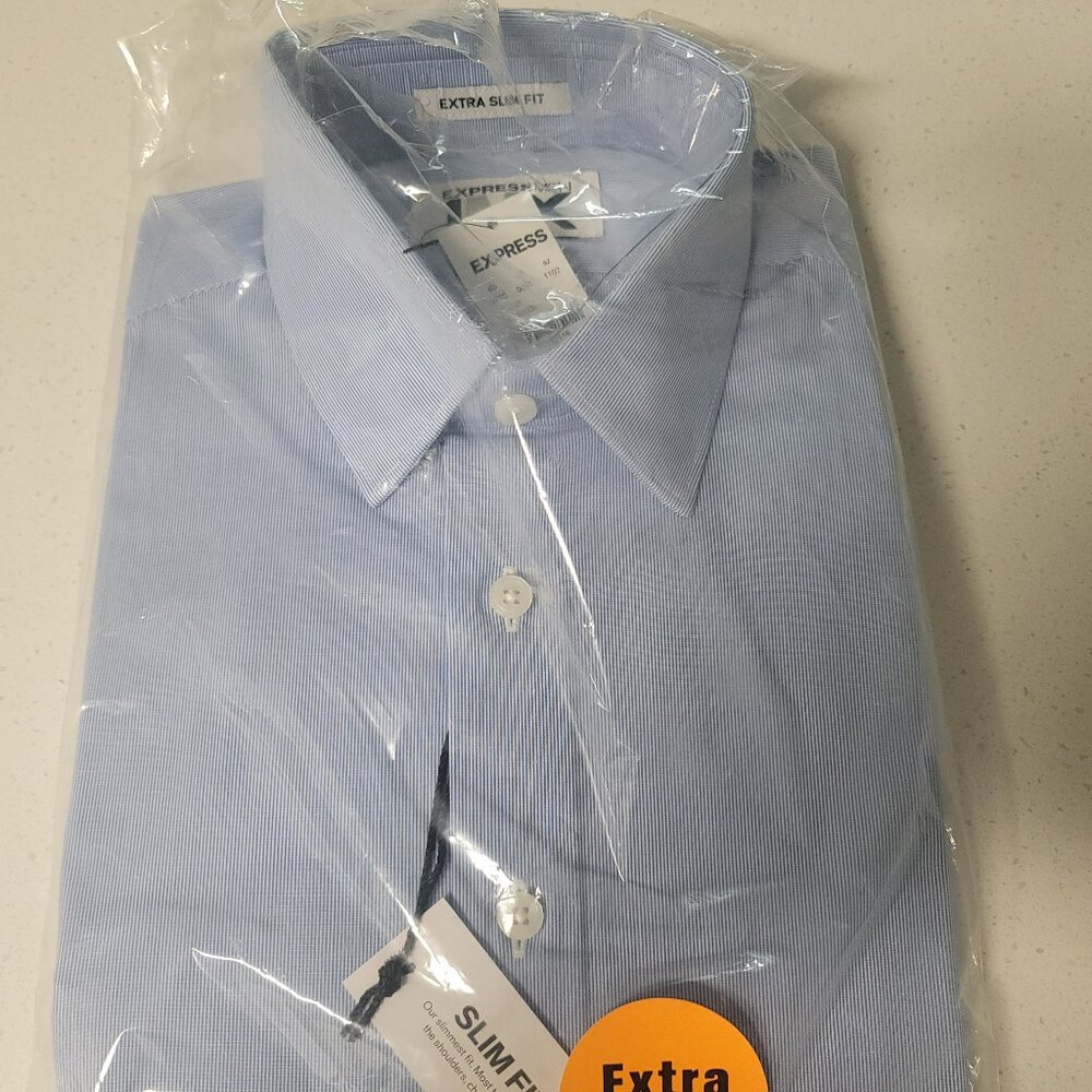 Express 1MX Extra Slim Fit Small 14-14.5 Light Blue Collared Brand New